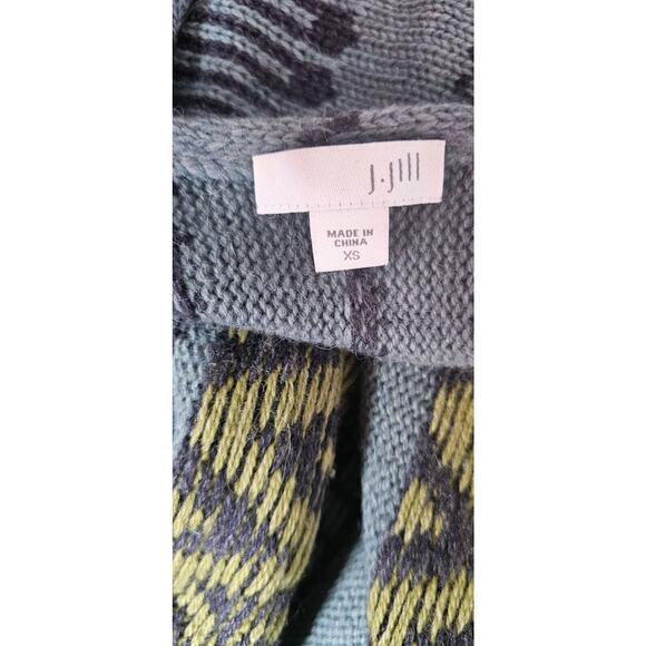 J Jill Drape Front Fair Isle Cardigan Wool/Nylon/Alpaca Green Navy XS Oversized - Picture 5 of 5